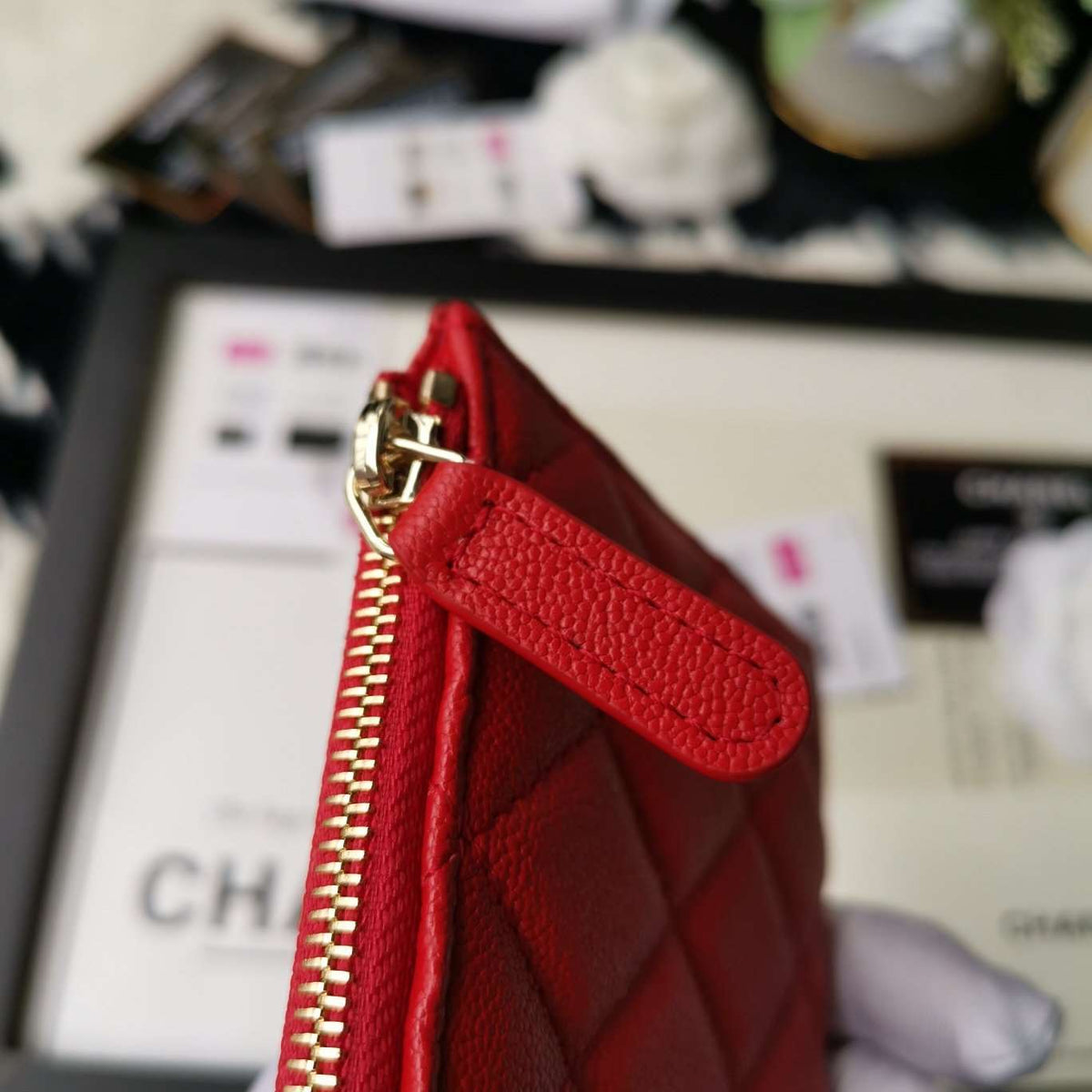 Chanel Caviar Quilted Zip Boy Pouch - Red — view 6