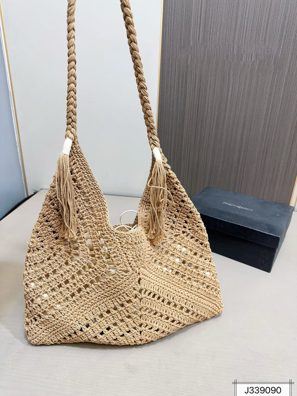 Saint Laurent YSL Raffia Tote Bag Beach Casual - Brown — view 5