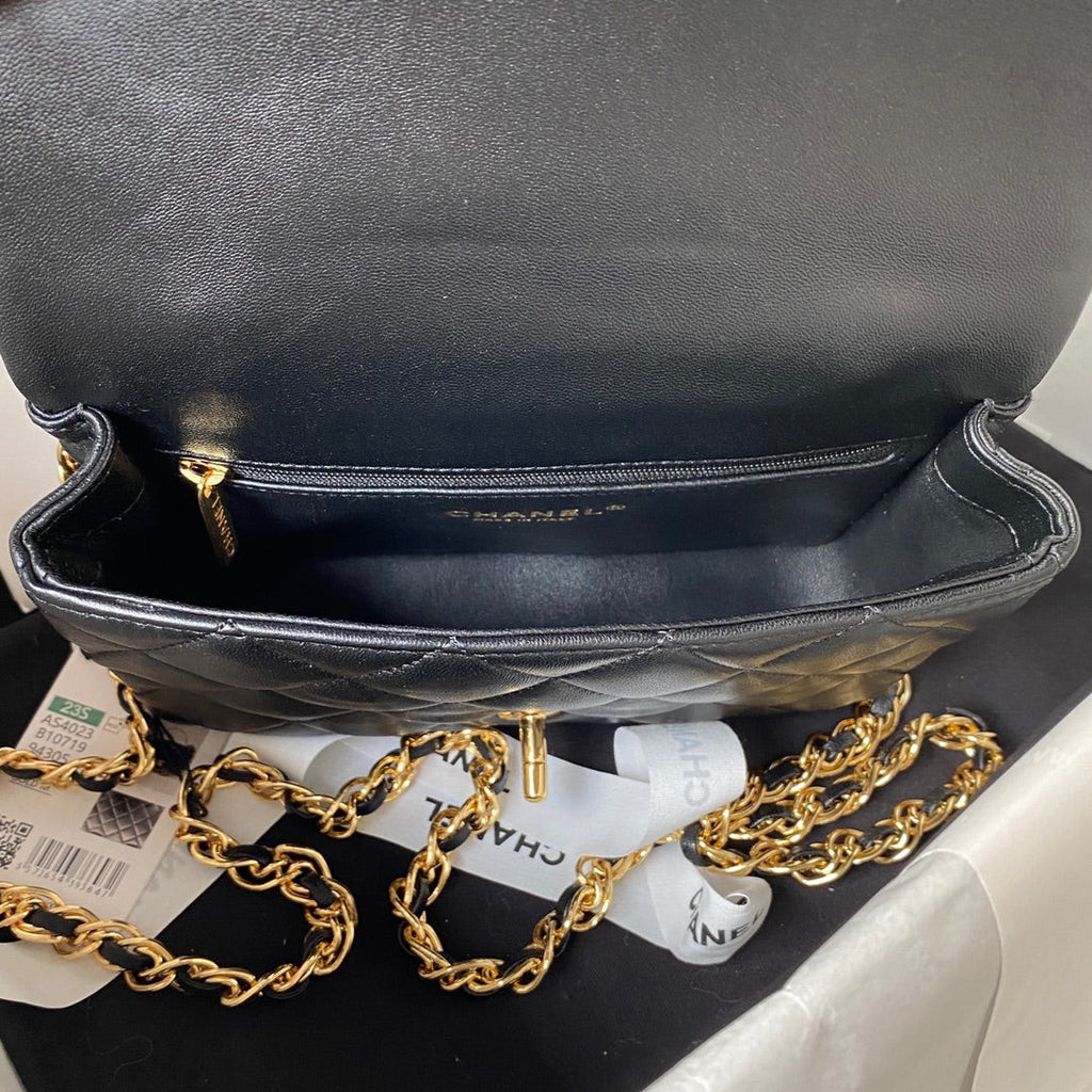 Chanel Flap Bag Gold Top Handle Black — view 6
