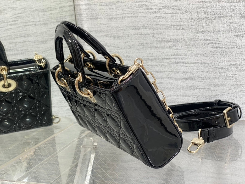 Dior Lady D-Joy Medium Patent Black Leather Bag — view 4