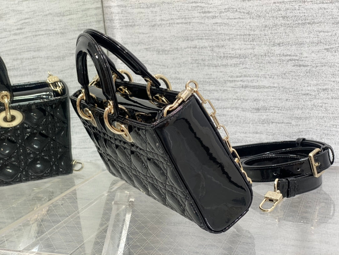 Dior Lady D-Joy Medium Patent Black Leather Bag — view 4