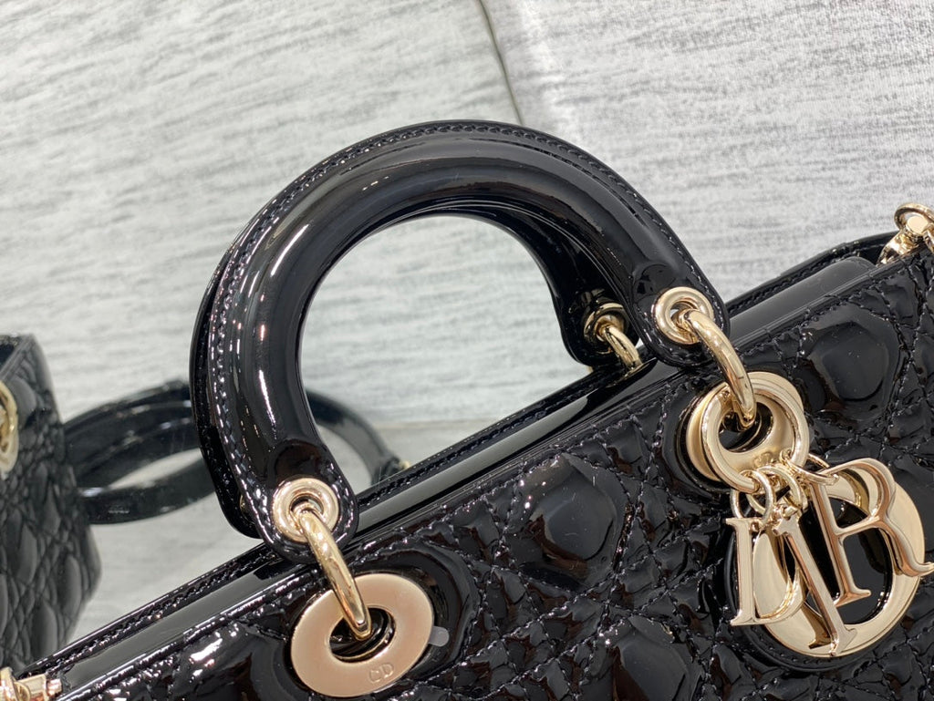 Dior Lady D-Joy Medium Patent Black Leather Bag — view 6