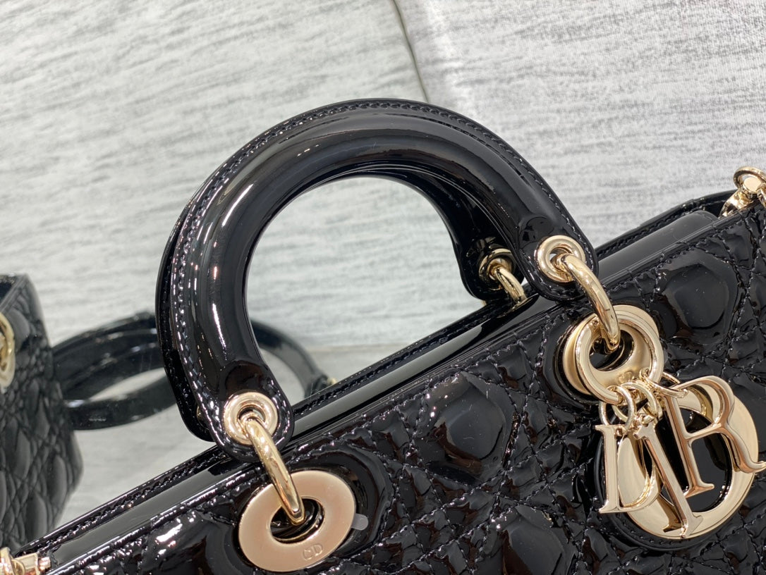 Dior Lady D-Joy Medium Patent Black Leather Bag — view 6