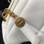 Chanel Runway White Lambskin Leather Diamond Cut Bag Gold Chain — view 7