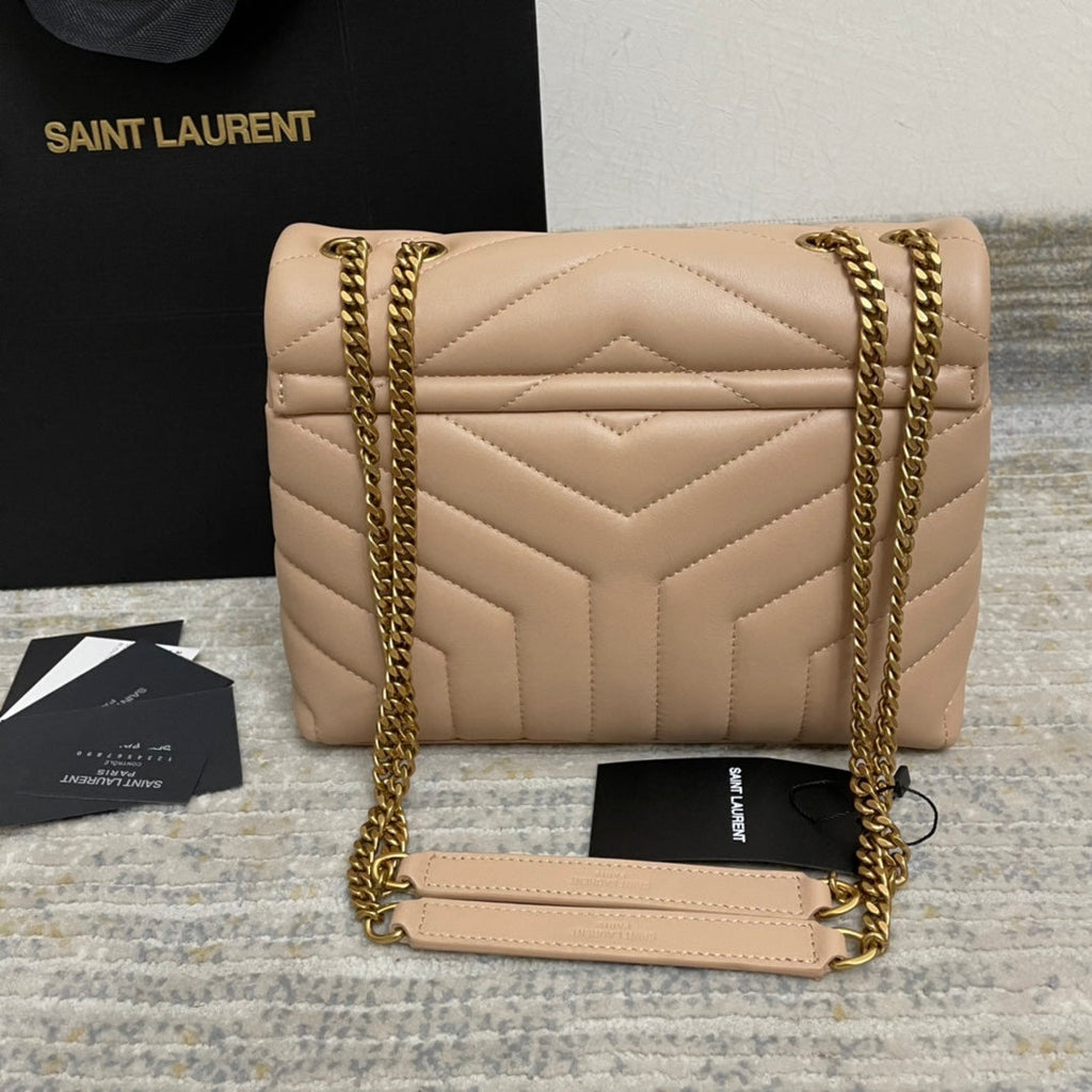 YSL Small Loulou 23 Beige Leather Gold Shoulder Bag — view 2