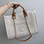 Chanel Pearl Deauville Tote Bag in Beige - White — view 4