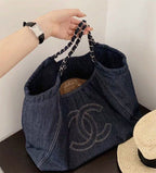 YSL Large Capacity Denim Tote Bag - Demin — view 3