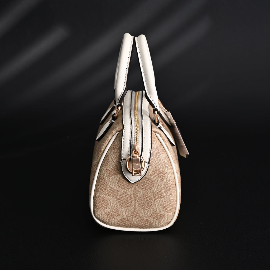 Coach Rowan Satchel – Signature Canvas Top Handle Bag with Crossbody Strap (Khaki/Chalk) — view 3
