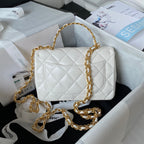 Chanel Flap Bag Gold Top Handle White — view 2