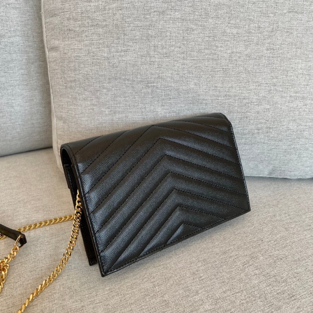 YSL Cassandre Envelope Chain Wallet Black Grain Leather Golden Hardware 19 cm — view 4