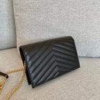 YSL Cassandre Envelope Chain Wallet Black Grain Leather Golden Hardware 19 cm — view 4