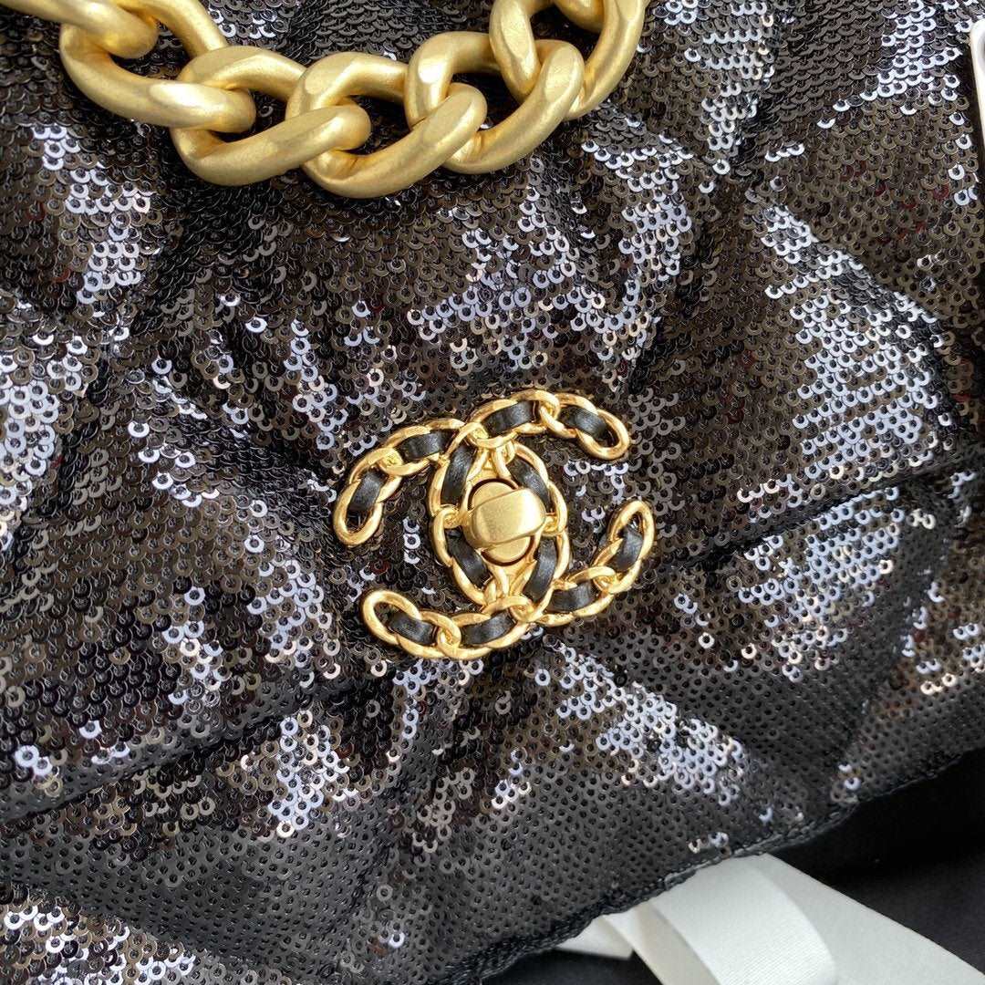 Chanel 19 Sequin Flap Bag Black — view 6