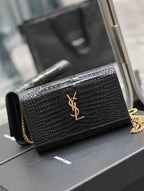 YSL Kate Croc Embossed Black Gold Hardware Shoulder Bag — view 2