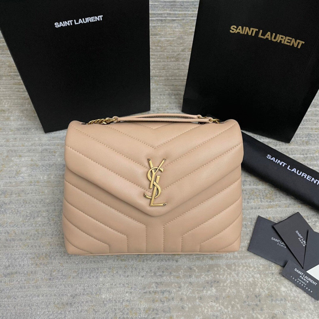 YSL Small Loulou 23 Beige Leather Gold Shoulder Bag — view 1