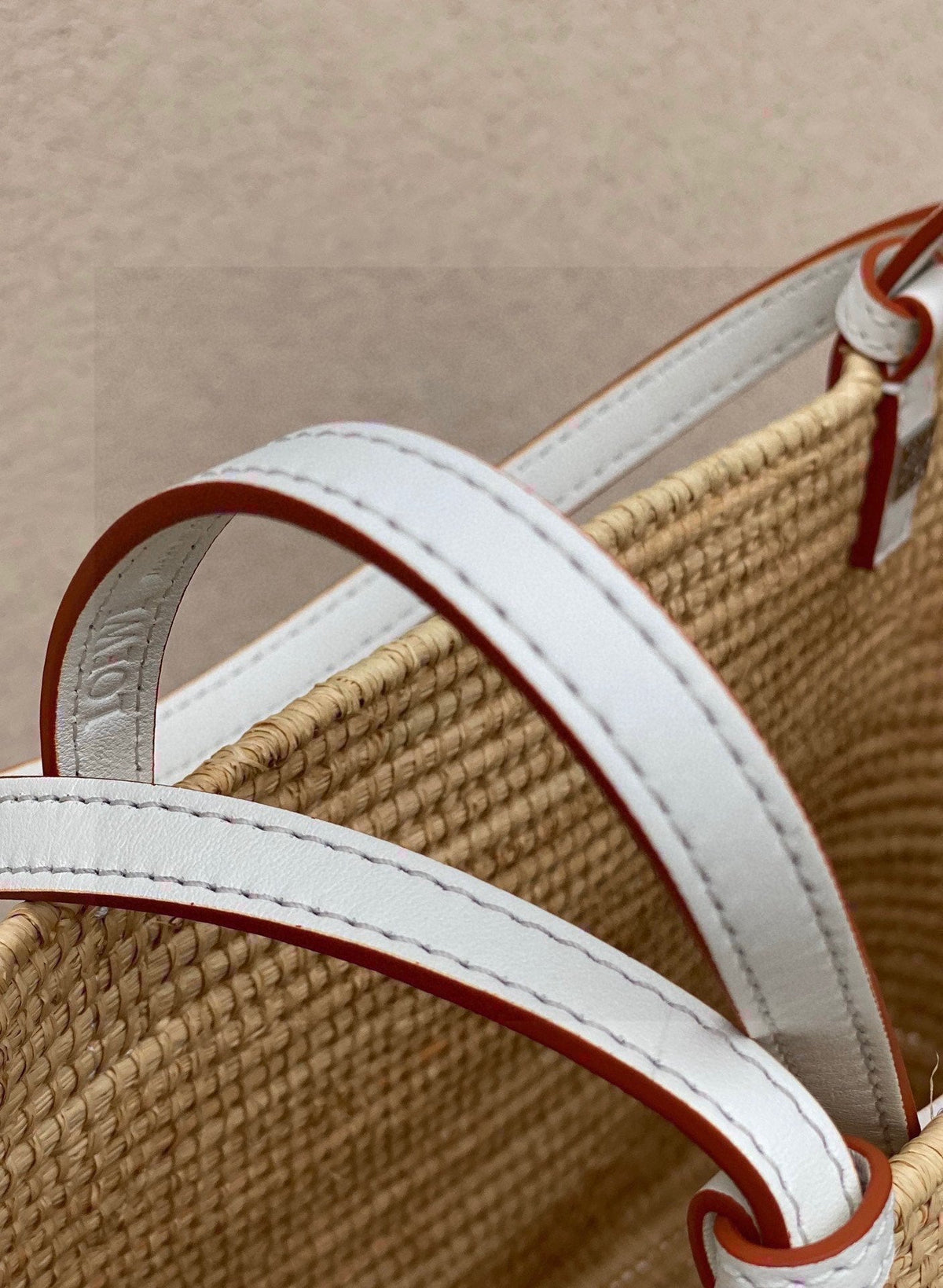 Loewe Small Square Basket Bag in Raffia and Calfskin Naturalwhite — view 6