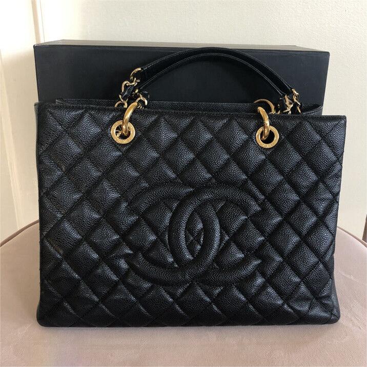 Chanel CC Blackgold Caviar Quilted Grand Shopping Tote — view 1