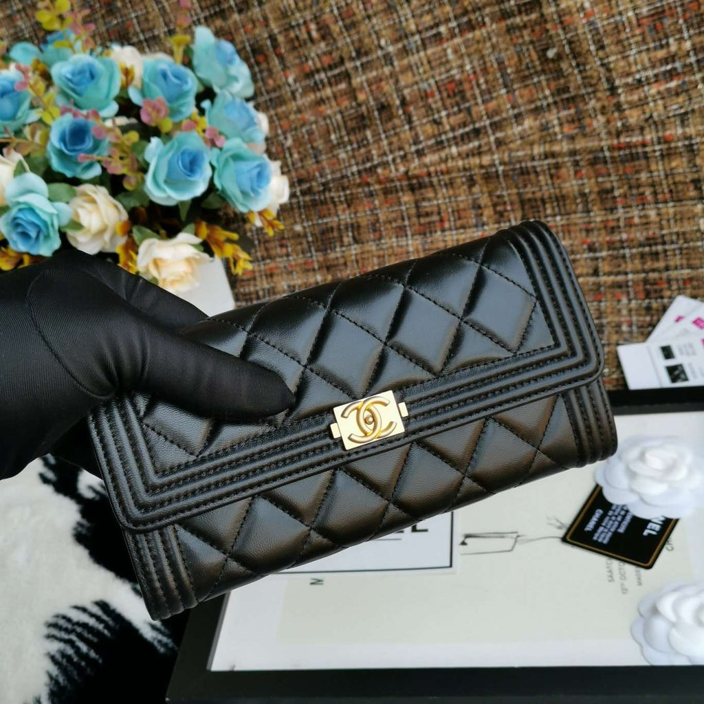Chanel Boy Long Flap Wallet Lambskin - Black — view 3
