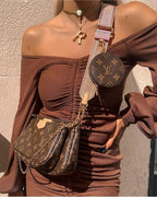 LV Multi Pochette Accessoires Monogram Canvas Crossbody Shoulder Bag with Pink Strap and Two Pouches — view 1