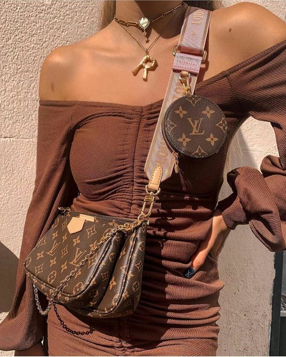 LV Multi Pochette Accessoires Monogram Canvas Crossbody Shoulder Bag with Pink Strap and Two Pouches — view 7