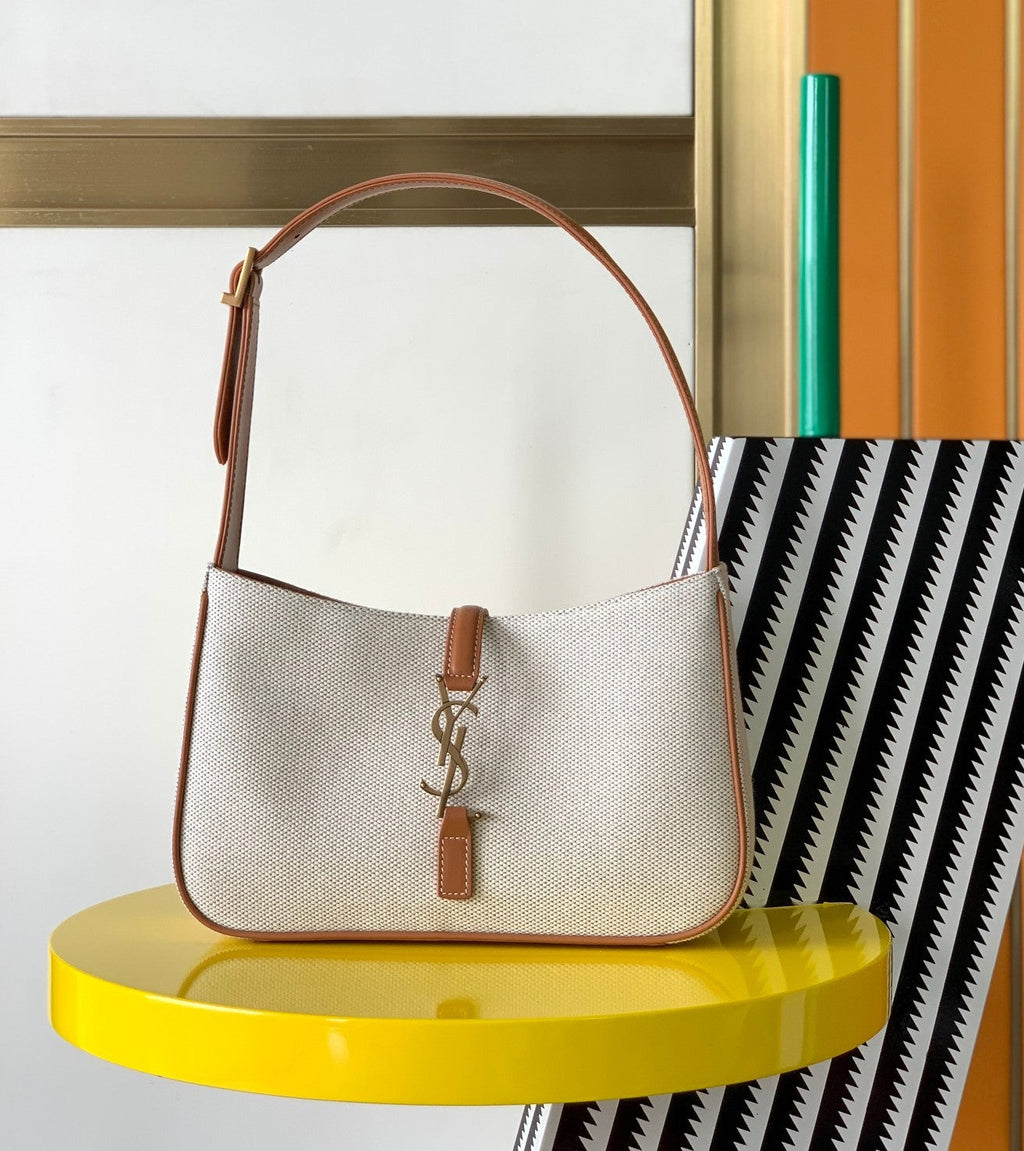 YSL Le 5 a 7 in Canvas and Leather Shoulder Bag - White — view 1