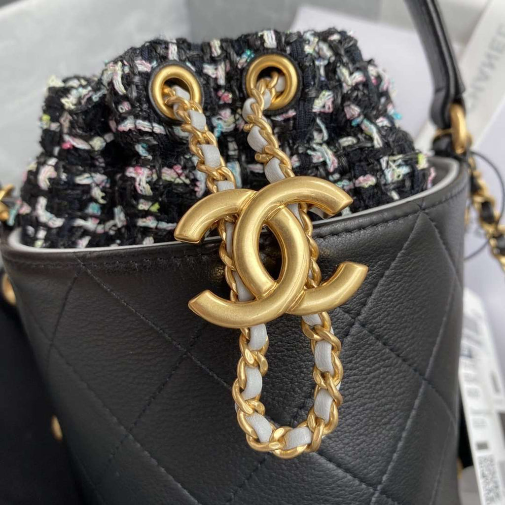 Chanel 2020 Tweed Soul Bucket Bag Black — view 6