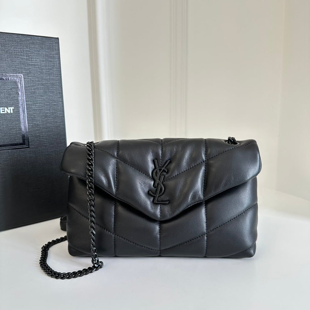 YSL Loulou Puffer Toy Bag in Quilted Lambskin Black Size 23x15.5x8.5 — view 7