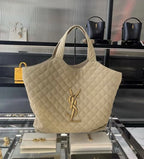 Saint Laurent Icare Extra Large Embellished Quilted Leather Tote Handbag - White — view 5