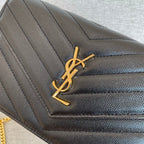 YSL Cassandre Envelope Chain Wallet Black Grain Leather Golden Hardware 19 cm — view 6