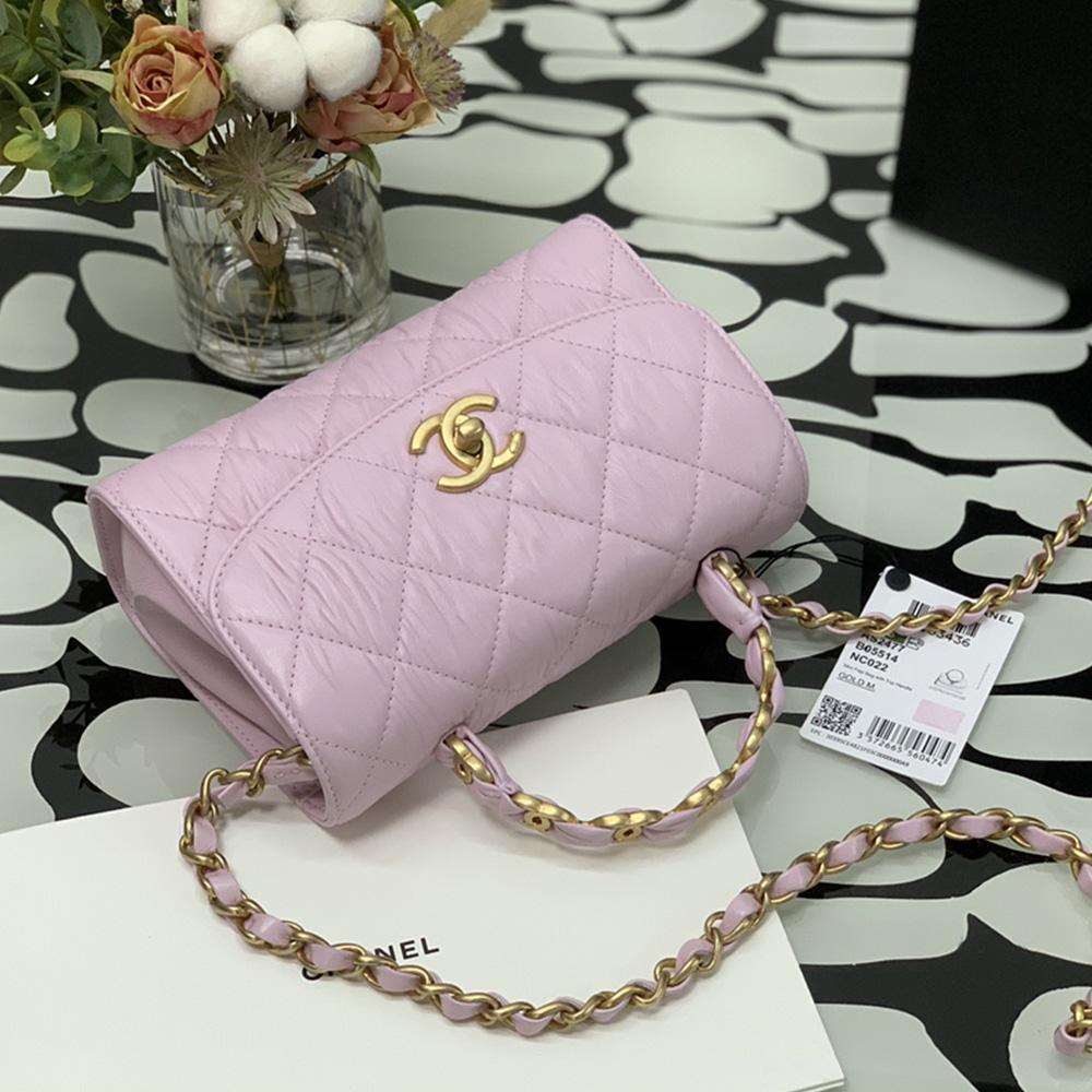 Chanel Mini Flap Bag Pink with Top Handle — view 3