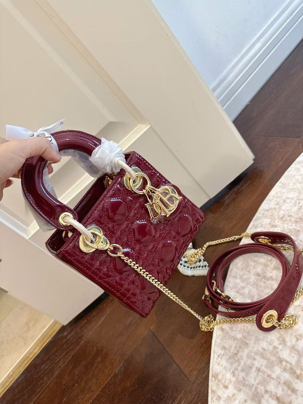Lady Dior Burgundy Leather Bag — view 1