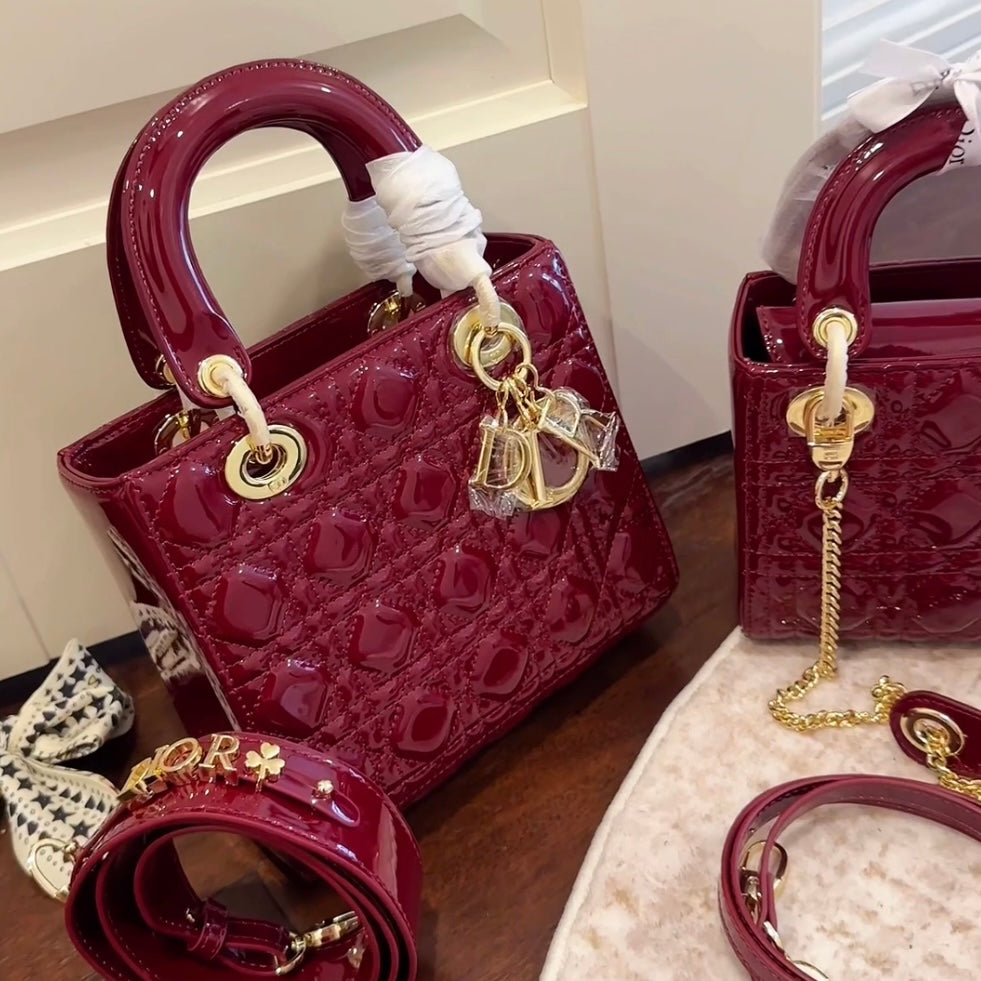 Lady Dior Burgundy Leather Bag — view 2
