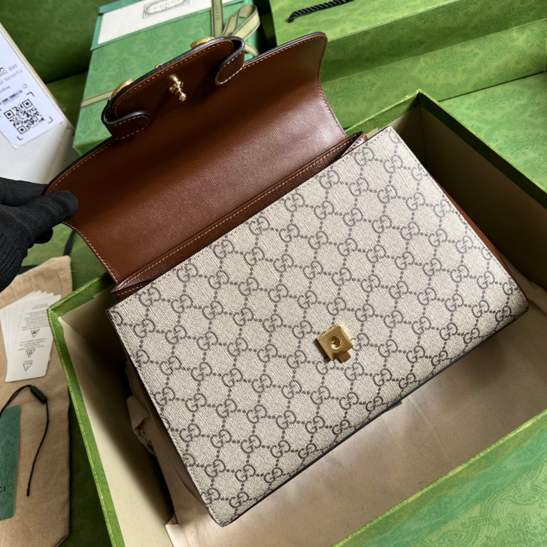 Gucci Horsebit 1955 Medium Ophidia and Brown Leather Handbag — view 6