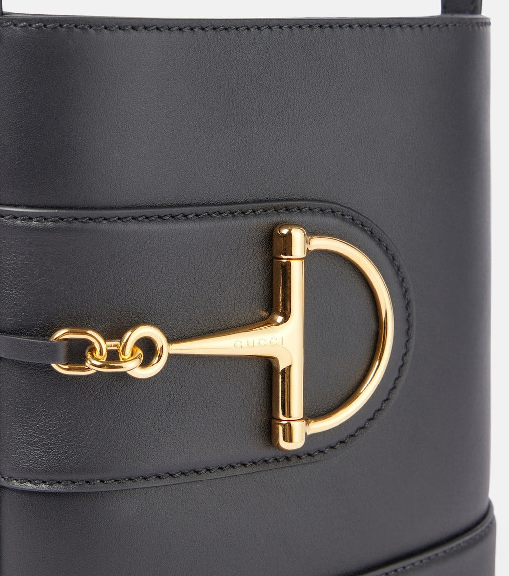 Gucci Small Horsebit Embellished Leather Bucket Bag - Black — view 4