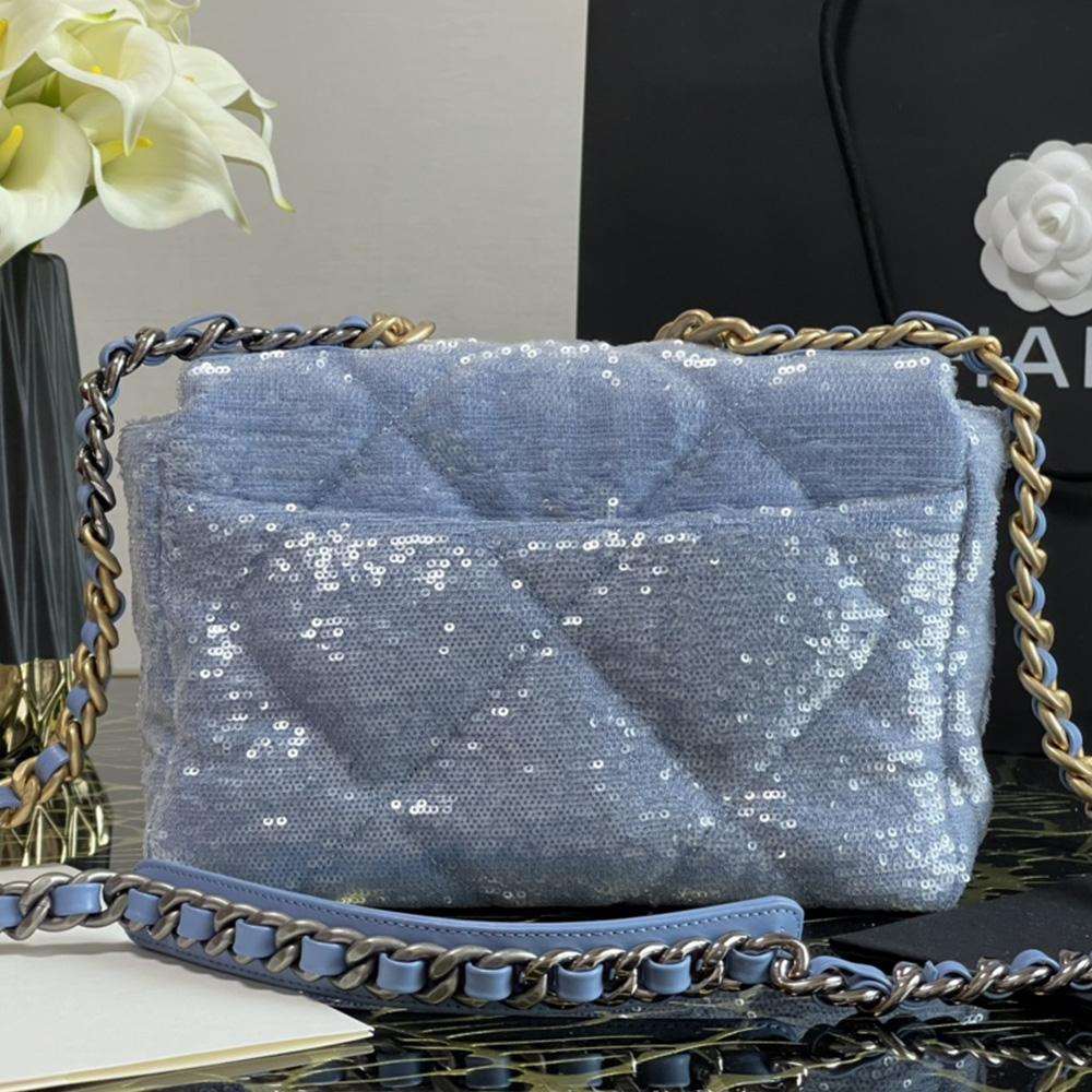 Chanel 19 Sequin Flap Bag - Light Blue — view 3