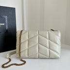 YSL Loulou Puffer Toy Quilted Lambskin Shoulder Crossbody Bag with Chain Strap White — view 3