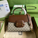 Gucci Horsebit 1955 Medium Ophidia and Brown Leather Handbag — view 1