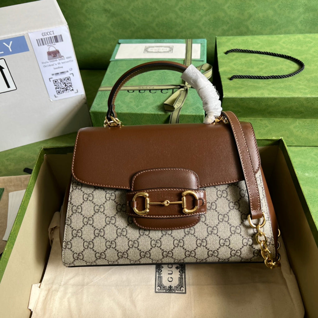 Gucci Horsebit 1955 Medium Ophidia and Brown Leather Handbag — view 8
