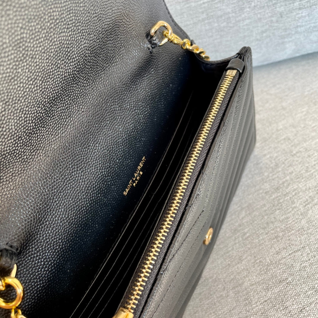 YSL Cassandre Envelope Chain Wallet Black Grain Leather Golden Hardware 19 cm — view 5
