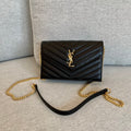YSL Cassandre Envelope Chain Wallet Black Grain Leather Golden Hardware 19 cm — view 7