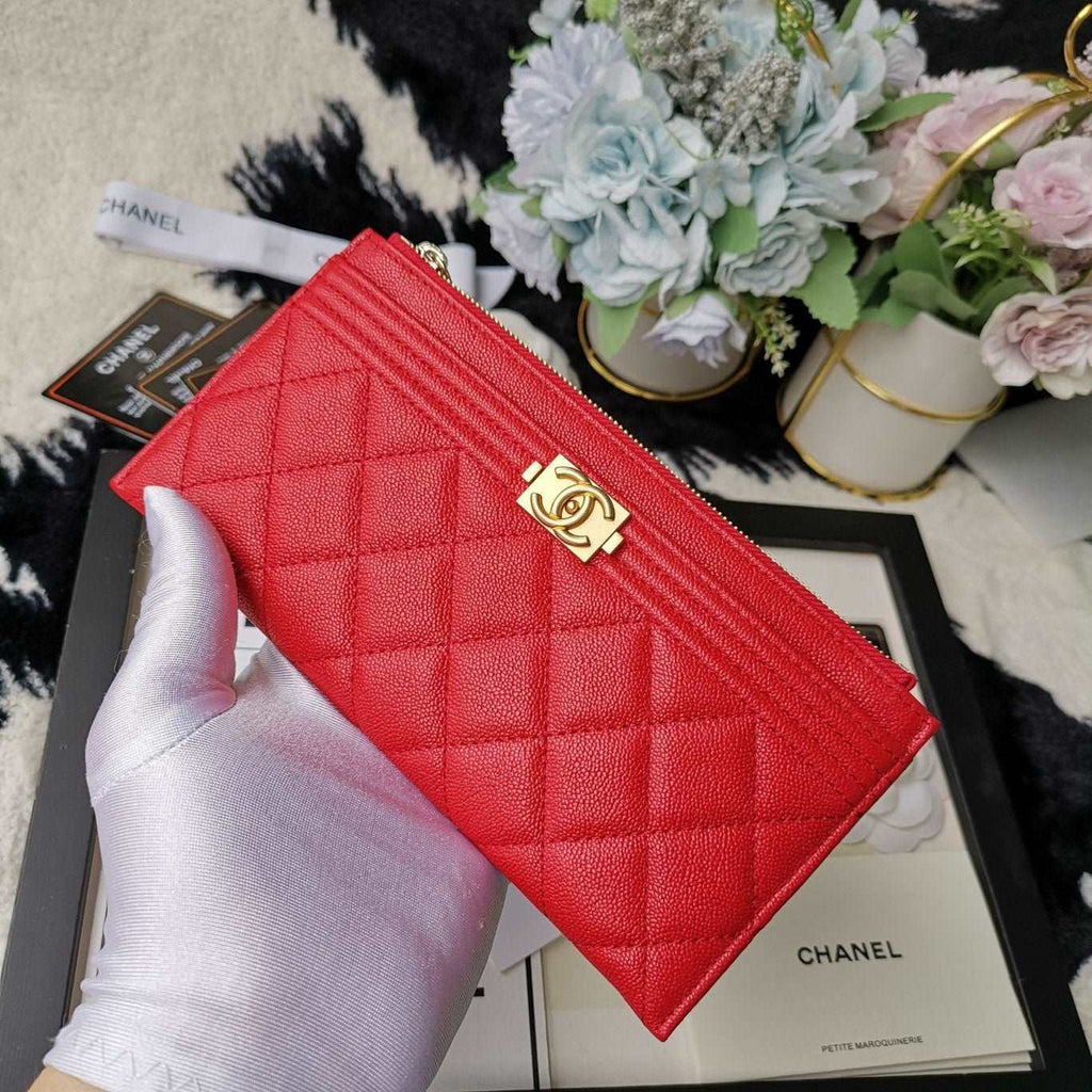 Chanel Caviar Quilted Zip Boy Pouch - Red — view 5