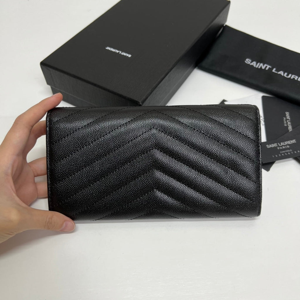 YSL Long Wallet Black Leather Black Tone 10767 19cm — view 2
