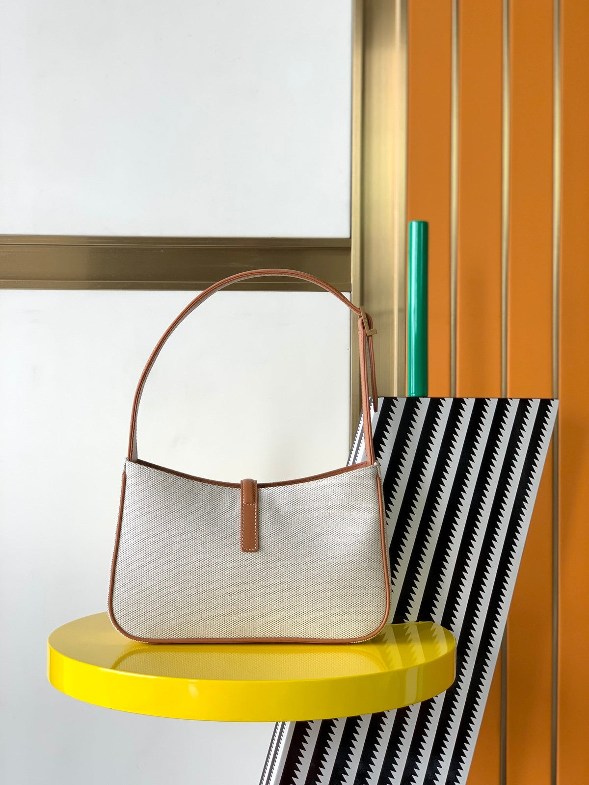 YSL Le 5 a 7 in Canvas and Leather Shoulder Bag - White — view 2