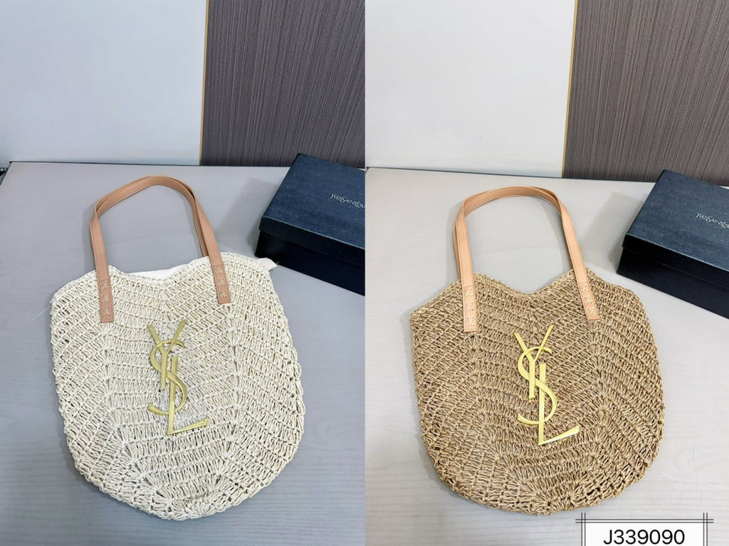 YSL Saint Laurent Vacation Casual Raffia Woven Tote Bag — view 2