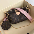 LV Multi Pochette Accessoires Monogram Canvas Crossbody Shoulder Bag with Pink Strap and Two Pouches — view 3