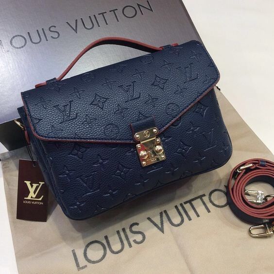 LV Pochette Métis Monogram Empreinte Leather Handle Crossbody Bag with Navy Blue Leather Trim — view 1
