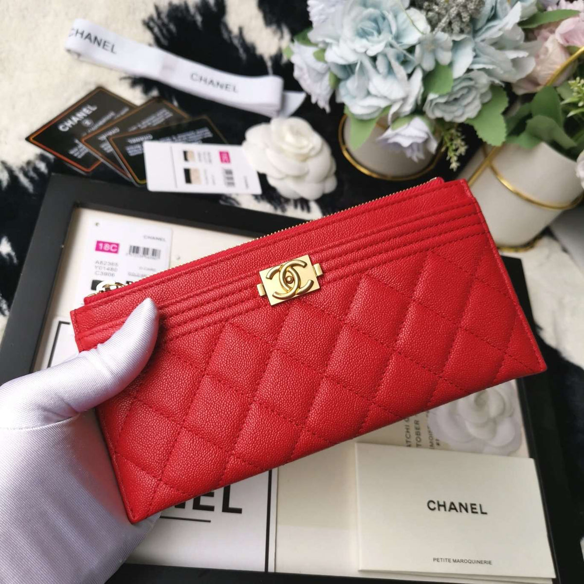 Chanel Caviar Quilted Zip Boy Pouch - Red — view 4