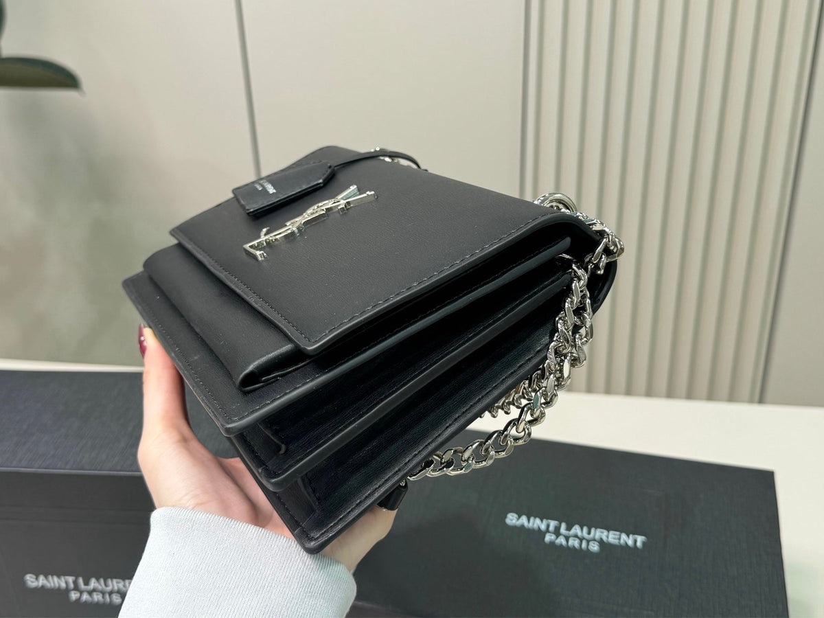 Saint Laurent Sunset Medium Monogram YSL Crossbody Bag - Black — view 3