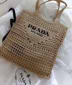 Prada Women's Natural Crochet Tote Bag-Khaki — view 2