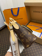 LV Neverfull MM Monogram Canvas Tote Shoulder Bag with Leather Trim and Pouch - Brown — view 4