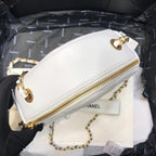 Chanel Runway White Lambskin Leather Diamond Cut Bag Gold Chain — view 5